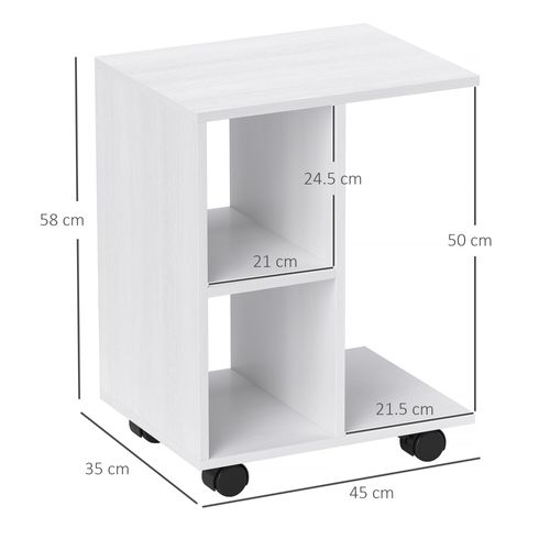 Table D'appoint En C 45x35x58 Cm Blanche, Table Basse Mobile à Roulettes Avec Rangements