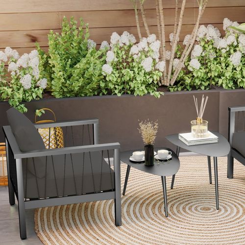 Set De 2 Tables Basses Imbriquées 65x45x45 Cm Et 65x45x35 Cm En Acier Noir, Design Triangulaire