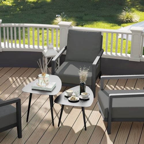 Set De 2 Tables Basses Imbriquées 65x45x45 Cm Et 65x45x35 Cm En Acier Noir, Design Triangulaire