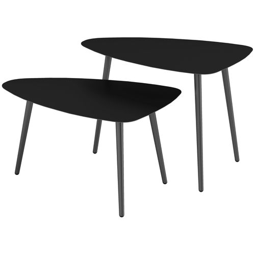 Set De 2 Tables Basses Imbriquées 65x45x45 Cm Et 65x45x35 Cm En Acier Noir, Design Triangulaire