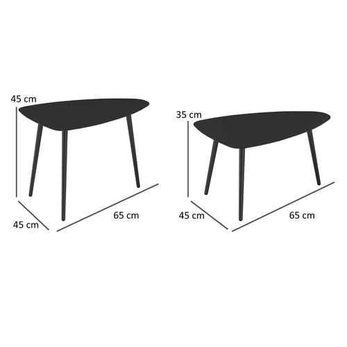 Set De 2 Tables Basses Imbriquées 65x45x45 Cm Et 65x45x35 Cm En Acier Noir, Design Triangulaire