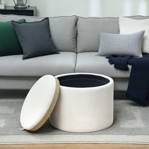 Table Basse Avec Espace De Rangement, Couvercle Et Tissu Effet Velours Côtelé, 56×56×42 Cm