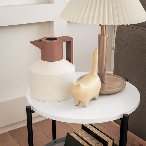 Table D'appoint 44 X 44 X 56 Cm Blanche Avec Panier En Tissu, Étagère, Cadre Métal Et Contreplaqué