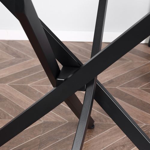 Table Basse Ronde 80x80x75 Cm En Verre Trempé Et Cadre Acier Noir, Design Moderne Et Stable