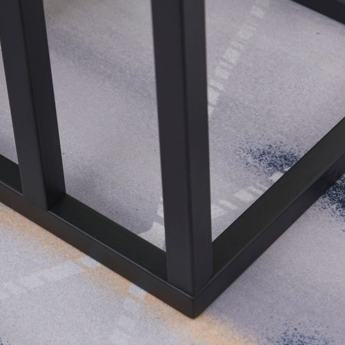 Table D'appoint C 45 X 30 X 51,5 Cm, Plateau Effet Marbre Clair, Piètement Métal Noir