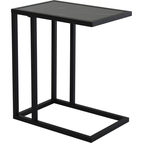 Table D'appoint C 45 X 30 X 51,5 Cm, Plateau Effet Marbre Clair, Piètement Métal Noir