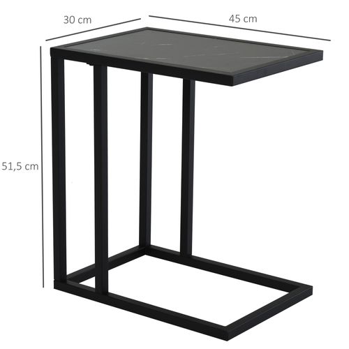 Table D'appoint C 45 X 30 X 51,5 Cm, Plateau Effet Marbre Clair, Piètement Métal Noir
