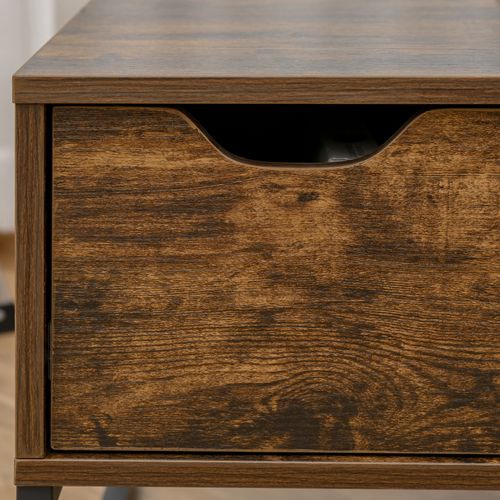 Table Basse 100x60 Cm En Bois Marron, Plateau Relevable 40-66 Cm Avec Coffre Et Tiroir