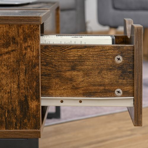 Table Basse 100x60 Cm En Bois Marron, Plateau Relevable 40-66 Cm Avec Coffre Et Tiroir