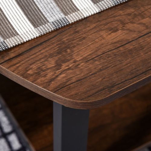 Table Basse 3 Niveaux 100x60x46 Cm Rétro Bois Brun Avec Cadre Acier Noir Et Plateau Mélaminé
