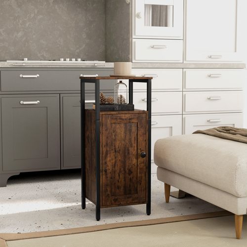 Table D'appoint 34 X 30 X 80 Cm, Aspect Bois Marron, Rangement Réglable Et Style Industriel