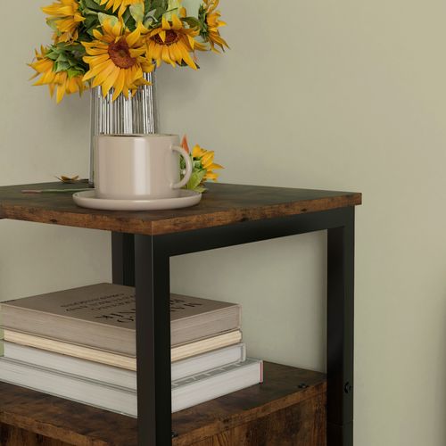 Table D'appoint 34 X 30 X 80 Cm, Aspect Bois Marron, Rangement Réglable Et Style Industriel