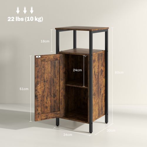 Table D'appoint 34 X 30 X 80 Cm, Aspect Bois Marron, Rangement Réglable Et Style Industriel