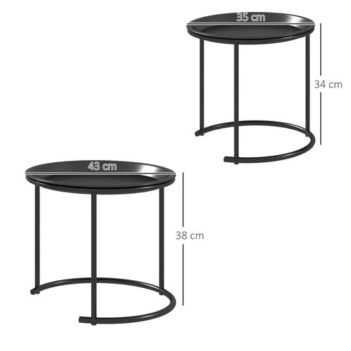 Set De 2 Tables D'appoint Rondes 43/35 Cm En Acier Noir, Plateaux Amovibles Et Empilables