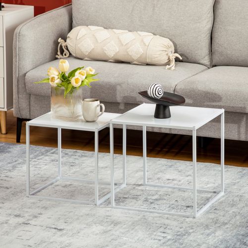 Set De 2 Tables Basses 40x40 Et 35x35 Cm En Acier Blanc — Design Moderne, Modulable