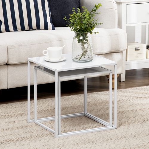 Set De 2 Tables Basses 40x40 Et 35x35 Cm En Acier Blanc — Design Moderne, Modulable