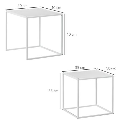 Set De 2 Tables Basses 40x40 Et 35x35 Cm En Acier Blanc — Design Moderne, Modulable