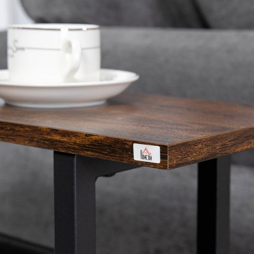 Table D'appoint Compacte 49x19x55 Cm, Plateau Brun Foncé, Cadre Acier Noir Et Pochette En Oxford