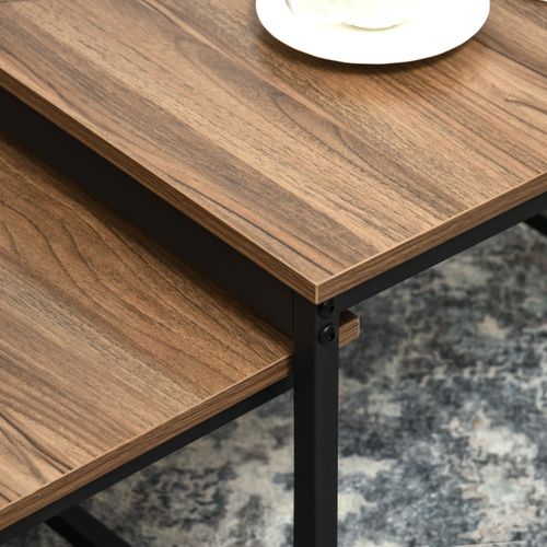 Set De 2 Tables D'appoint 60x60/54x54 Cm, Plateau Effet Bois Naturel Et Piètement Acier Noir