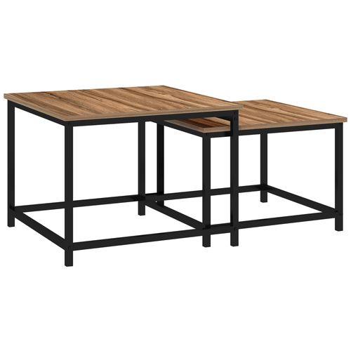 Set De 2 Tables D'appoint 60x60/54x54 Cm, Plateau Effet Bois Naturel Et Piètement Acier Noir