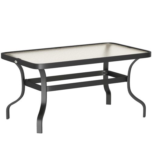 Table Basse D'extérieur 95x55x46 Cm En Verre Trempé Noir, Plateau Ondulé Et Cadre Métal Laqué