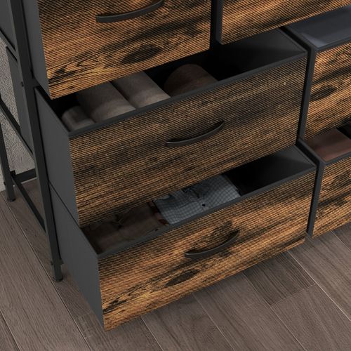 Buffet 7 Tiroirs 98x29x85 Cm Polyester Marron, Cadre Acier Anti-basculement, Style Industriel