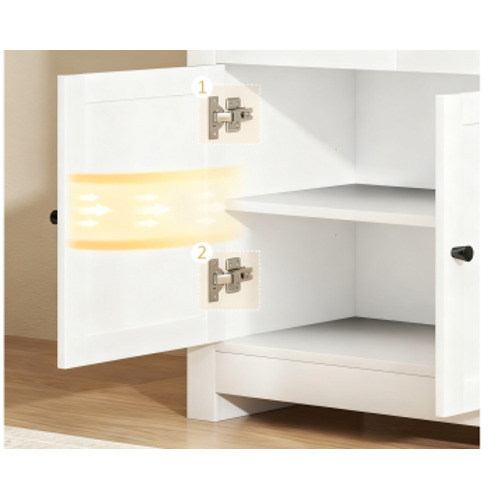 Bahut 79x35x80Cm Blanc,2 Tiroirs Coulissants,Armoire Double Portes Soft-close