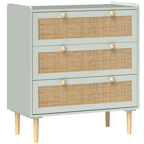 Buffet 80 X 40 X 87,5 Cm En Fibreboard Bleu Clair, Façades Effet Rotin Et Boutons, Style Bohème