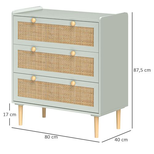 Buffet 80 X 40 X 87,5 Cm En Fibreboard Bleu Clair, Façades Effet Rotin Et Boutons, Style Bohème