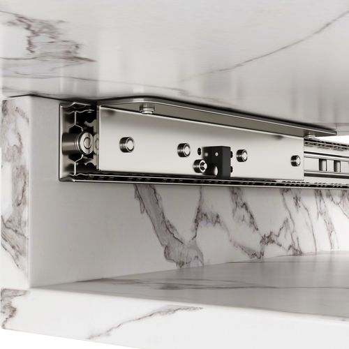 Table Extensible 120-160x80 Cm En Mdf Marbré Blanc, Pieds Croisés Métal Noir, Design Moderne