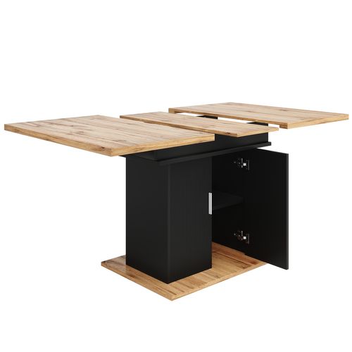 Table Télescopique 110-140 X 70 X 76 Cm En Mdf Noir, Extensible Avec Rangements à 3 Niveaux
