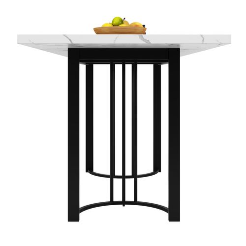 Table Extensible 140-179,5×80×75,5 Cm En Mdf Marbré, Pieds Métal Croisés, Design Contemporain