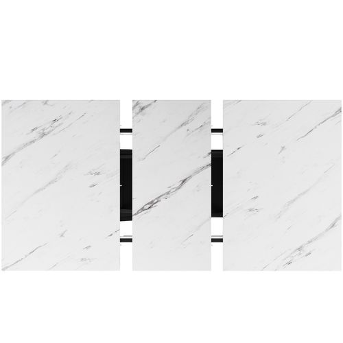 Table à Manger Extensible 120-160x80x75 Cm, Plateau Marbré Blanc Mdf, Pieds Croisés Métal Noir