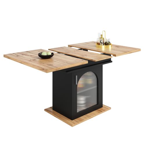 Table Extensible (140×80 Cm) Avec 3 Niveaux De Rangement, Design Naturel Et Noir
