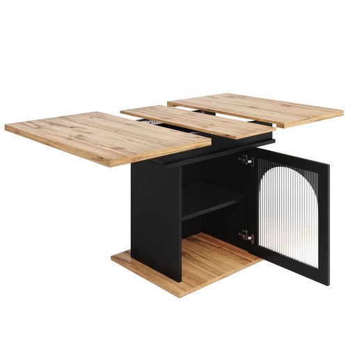 Table Extensible (140×80 Cm) Avec 3 Niveaux De Rangement, Design Naturel Et Noir