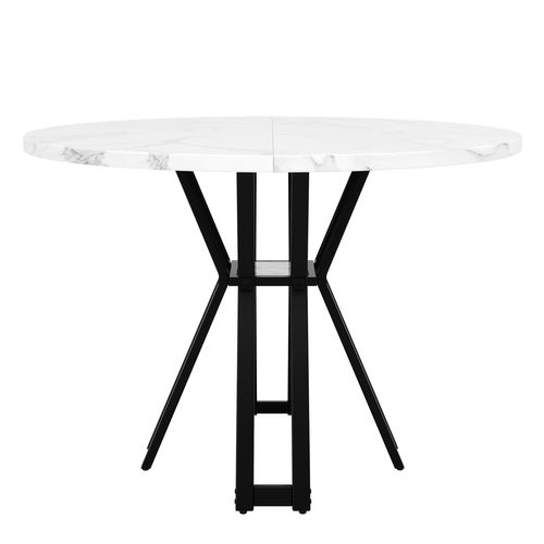 Table à Manger Carrée 100x100x76 Cm En Mdf Effet Marbre, Piétement Métal Noir Élégant