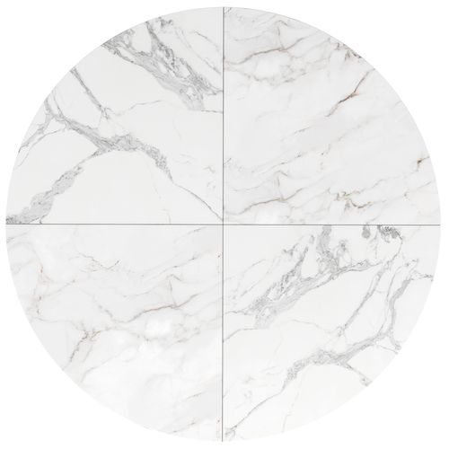 Table à Manger Ronde 100x100x76 Cm En Mdf Effet Marbre, Piètement Métal Noir, Design Élégant