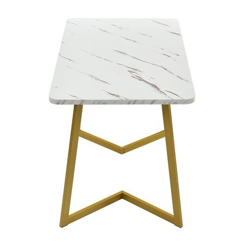 Table à Manger 117x68x75 Cm En Mdf Effet Marbre Blanc, Pieds En Métal Doré, Design Contemporain
