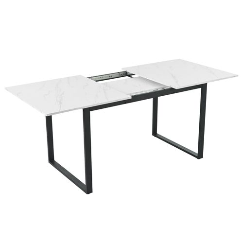 Table Extensible 140/180x80x75 Cm En Mdf Blanc Effet Marbre, Piétement Métal Moderne Et Solide