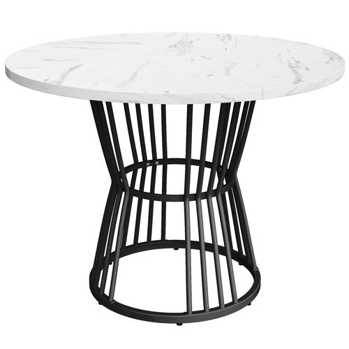 Table Ronde 100 Cm En Mdf Noir à Motif Marbre, Piétement Métal Design, Hauteur 75 Cm