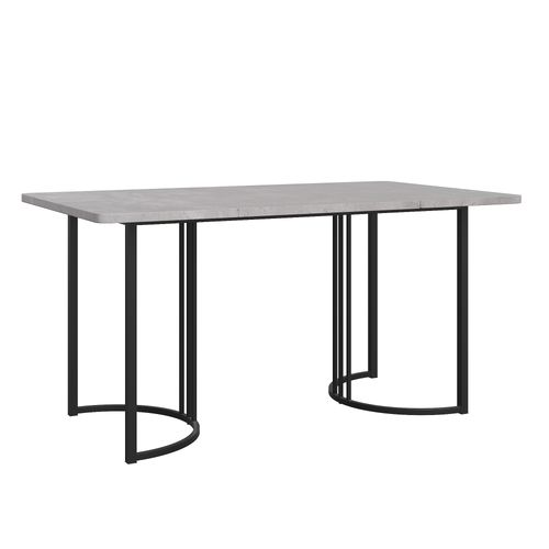 Table De Repas 140x80 Cm En Mdf Effet Marbre Gris, Piètement Métal Courbé Et Pieds Réglables