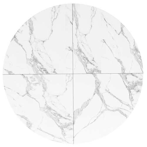 Table Ronde 100 Cm Effet Marbre Noir, Plateau Mdf Et Piétement Métal Avec Tablette Centrale