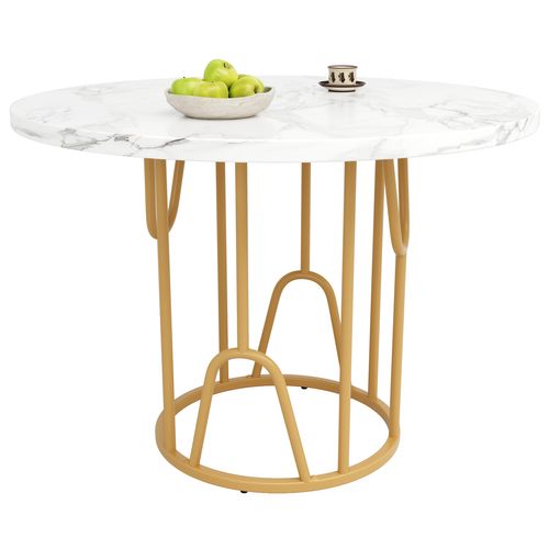 Table De Repas 80x80x76 Cm En Mdf Effet Marbre, Pieds Métal Doré, Design Élégant Et Léger