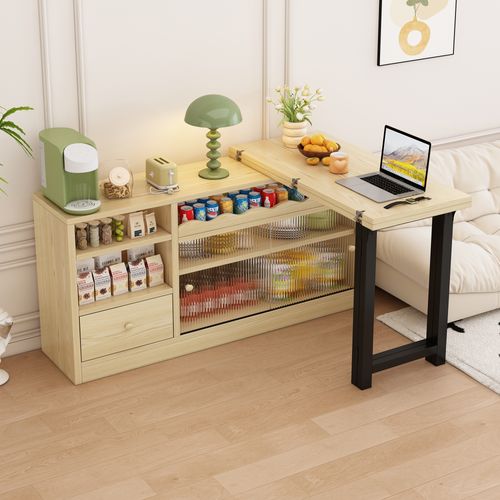 Table Extensible Pliante 3 En 1 Bois Et Noir, Buffet, Table Repas Ou Séparateur D'espace