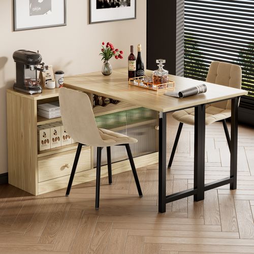 Table Extensible Pliante 3 En 1 Bois Et Noir, Buffet, Table Repas Ou Séparateur D'espace