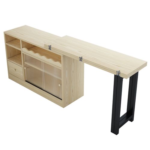 Table Extensible Pliante 3 En 1 Bois Et Noir, Buffet, Table Repas Ou Séparateur D'espace