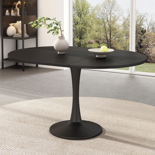 Table Extensible Ovale 100/140 X 100 X 75 Cm En Mdf Noir, Design Moderne Et Gain De Place