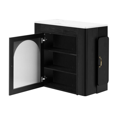 Îlot 83×39,6~79,6~119,6~149,6×77 Cm Blanc/noir, Table Extensible 3 Positions, LED Et Prises