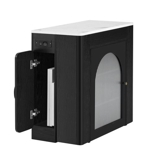 Îlot 83×39,6~79,6~119,6~149,6×77 Cm Blanc/noir, Table Extensible 3 Positions, LED Et Prises