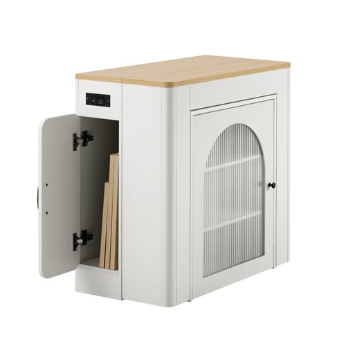 Îlot De Cuisine Extensible 83×39,6–149,6×77 Cm Blanc Et Bois, 3 Positions, LED Et Prises